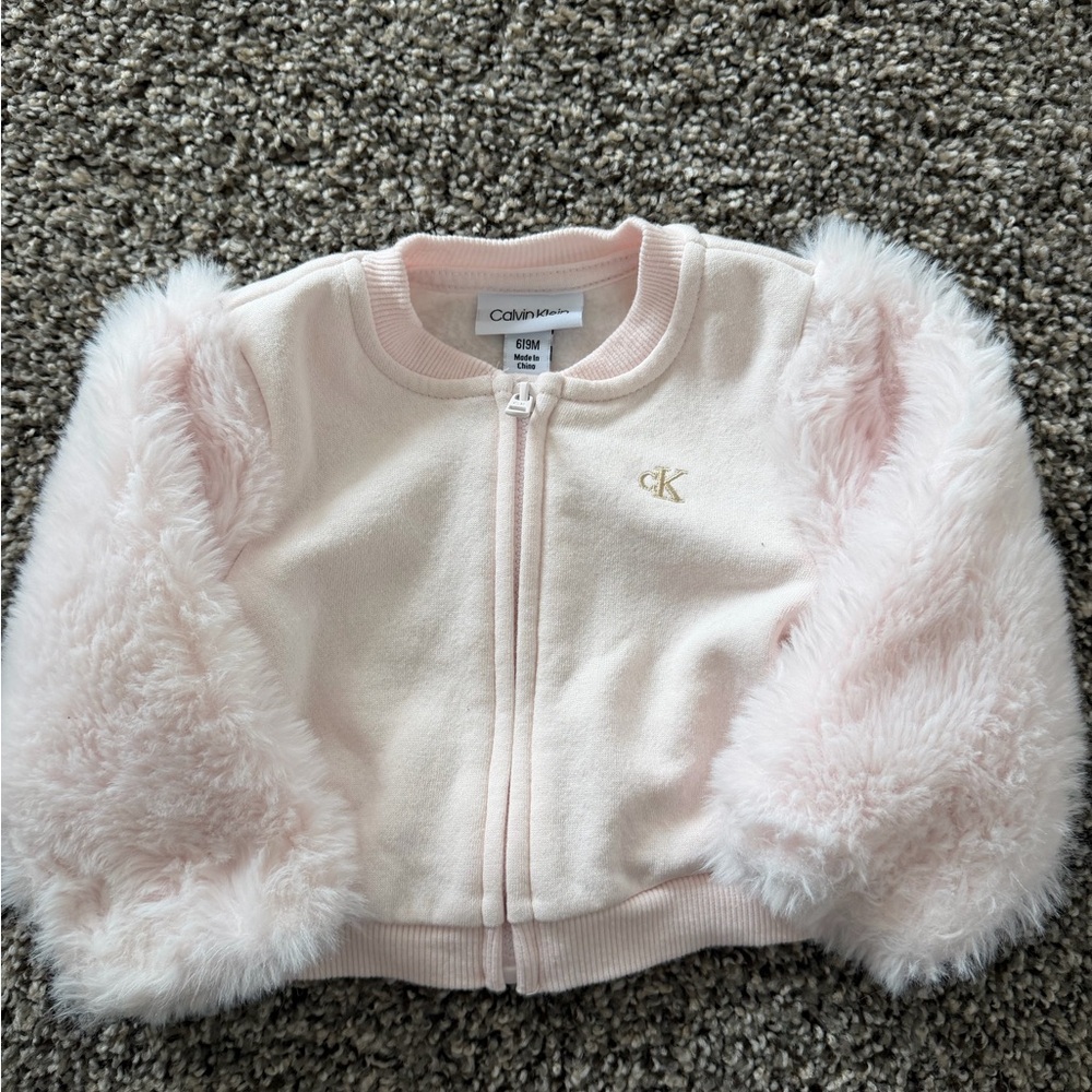 Calvin Klein Pink Faux Fur Sleeve Baby Jacket